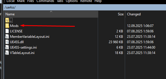 Папка ue4ss → Mods после распаковки