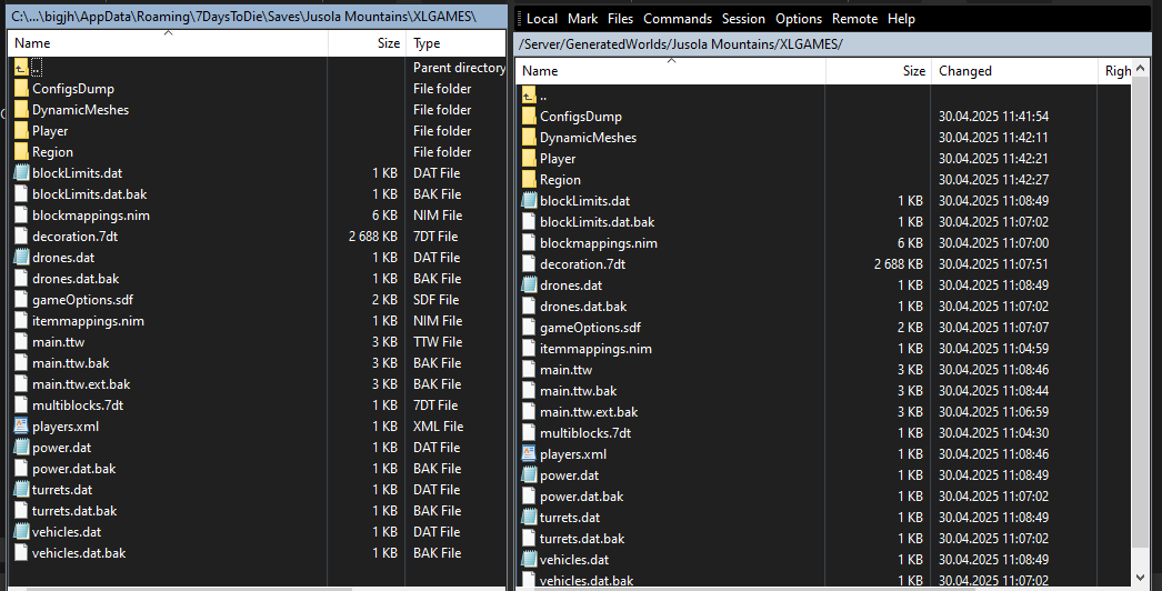 Должно получиться так в Server/GeneratedWorlds/Saves на сервере