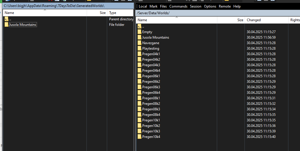 Перенос папки code>Jusola Mountains в Server/Data/Worlds c вашего ПК вид после
