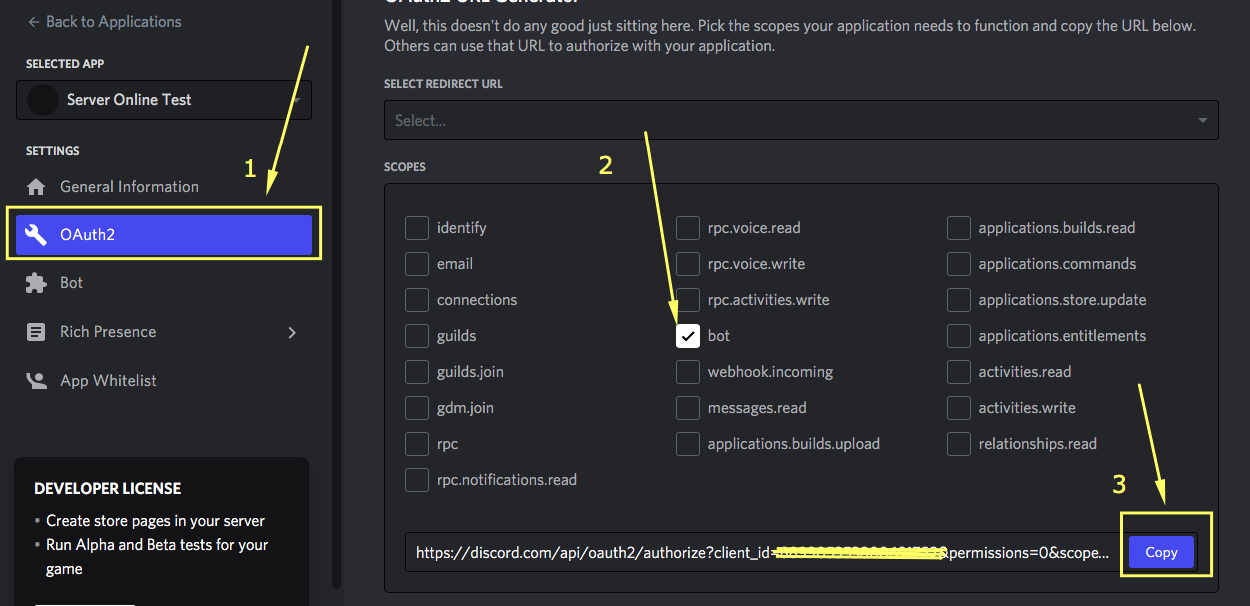 Создание приглашения Discord бота