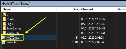 Установка объявления на сервере Path of Titans MOTD.txt