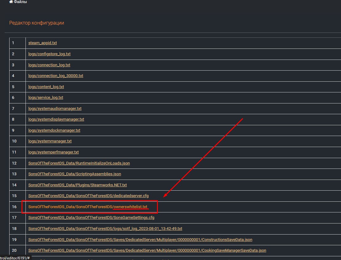 Как стать админом на сервере Sons of the Forest открыть файл ownerswhitelist.txt