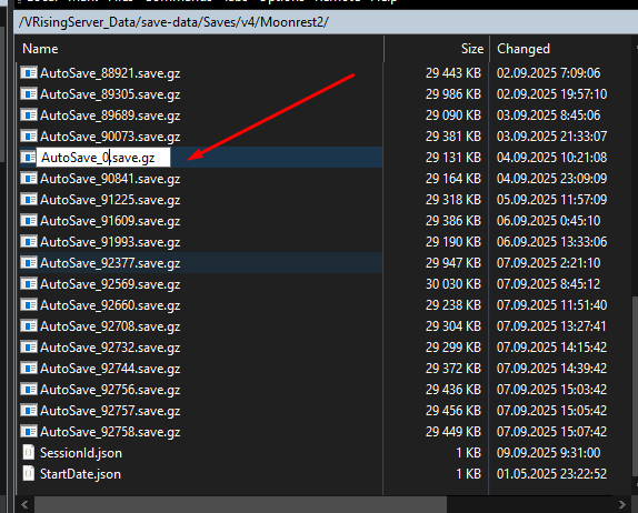 Переименование выбранного бэкапа в AutoSave_0.save.gz