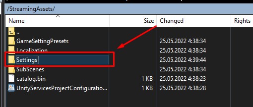 Как настроить сервер V Rising открыть папку Settings