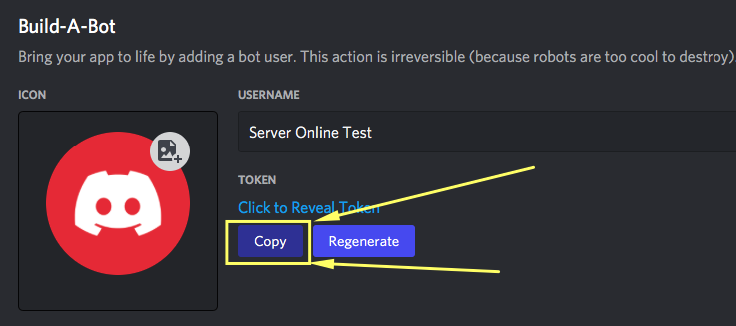 Скопировать токен Discord бота