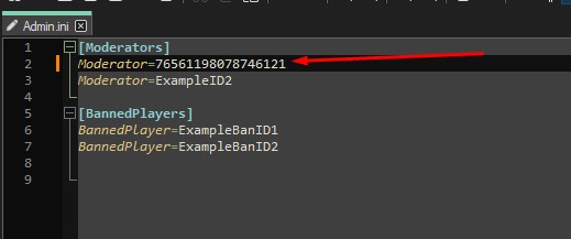 Админка на сервере Abiotic Factor, вписать steamid64