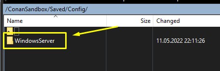 как включить режим PVE-K Conflict на сервере Conan Exiles открыть папку WindowsServer