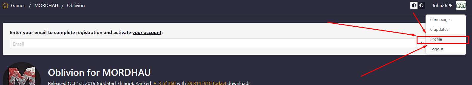 Открыть Profile