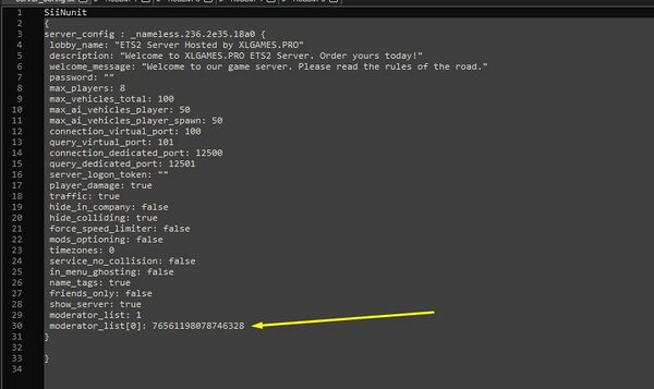 Пример добавления SteamID64 в список модераторов