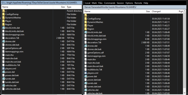 Должно получиться так в Server/GeneratedWorlds/Saves на сервере