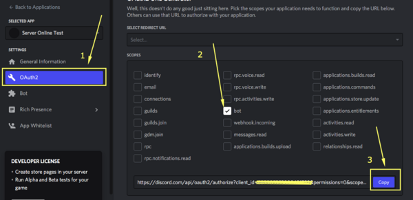 Создание ссылки приглашения Discord-бота