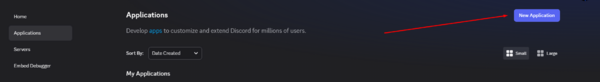Кнопка New Application в Discord Developer Portal