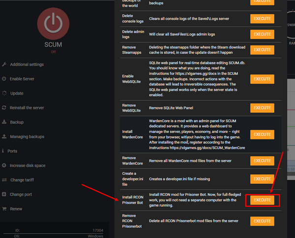 The Install RCON Prisoner Bot button in the server control panel