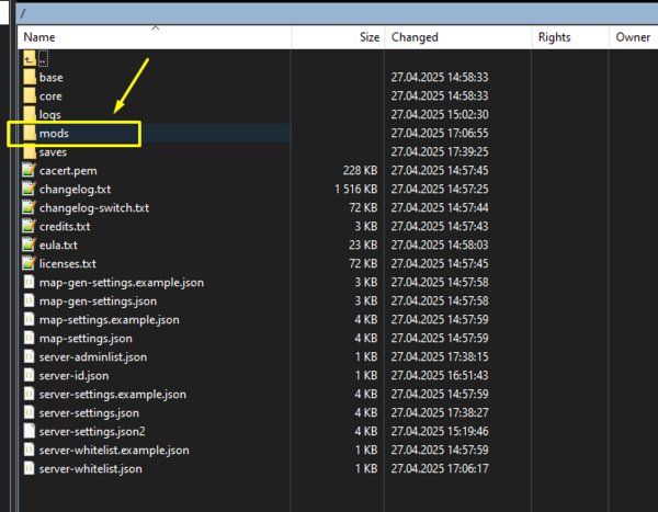 Папка mods на FTP