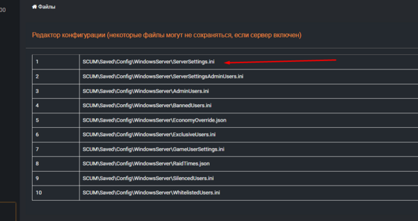 Открытие ServerSettings.ini