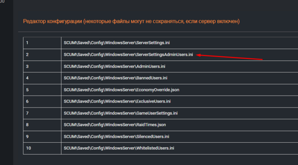 Открытие ServerSettingsAdminUsers.ini
