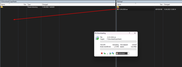 Скачивание архива резервной копии из папки Backup