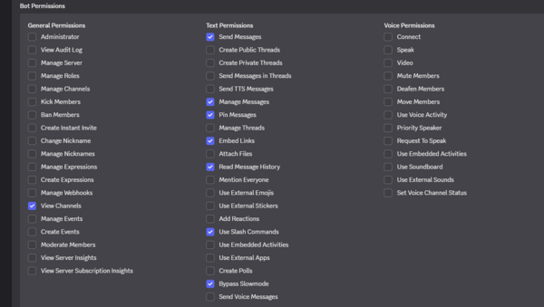 Выбор прав для Discord-бота