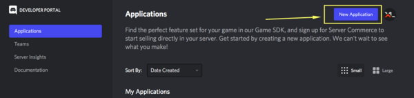 Создание нового приложения в Discord Developers