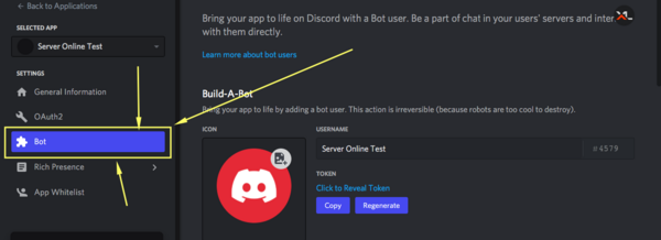 Вкладка Bot в Discord Developers