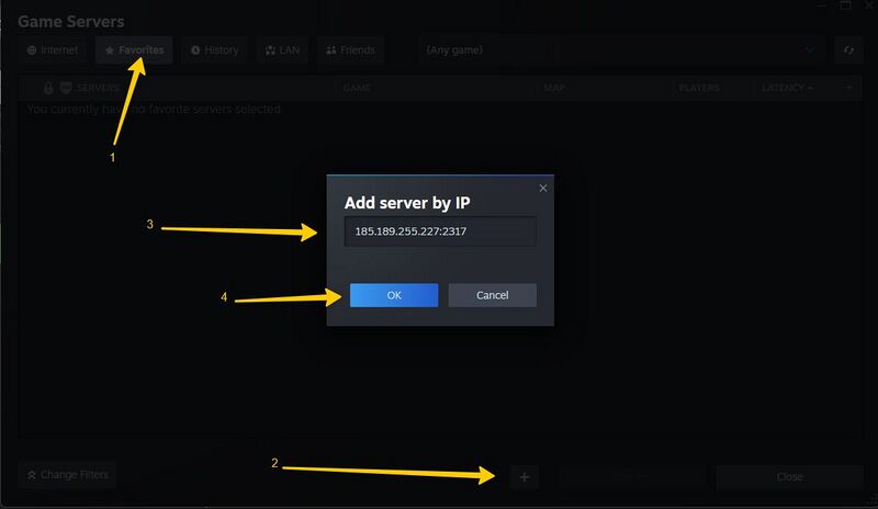 Добавление сервера DayZ в избранное Steam