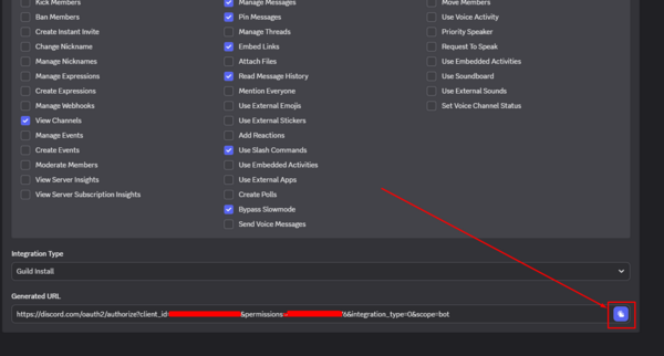 Ссылка для приглашения Discord-бота на сервер